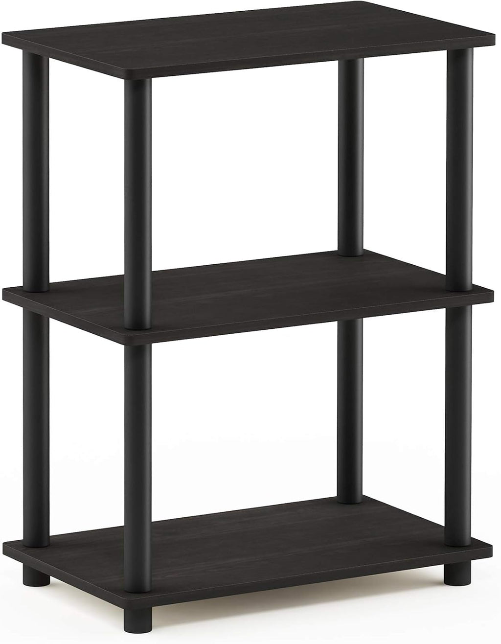 Turn-N-Tube Toolless Assembly 3-Tier Black Book Shelf, Corner Shelf, Open Shelves, for Organization and Storage, Living Room, Garage, Home Office, Black Espresso