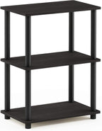 Turn-N-Tube Toolless Assembly 3-Tier Black Book Shelf, Corner Shelf, Open Shelves, for Organization and Storage, Living Room, Garage, Home Office, Black Espresso