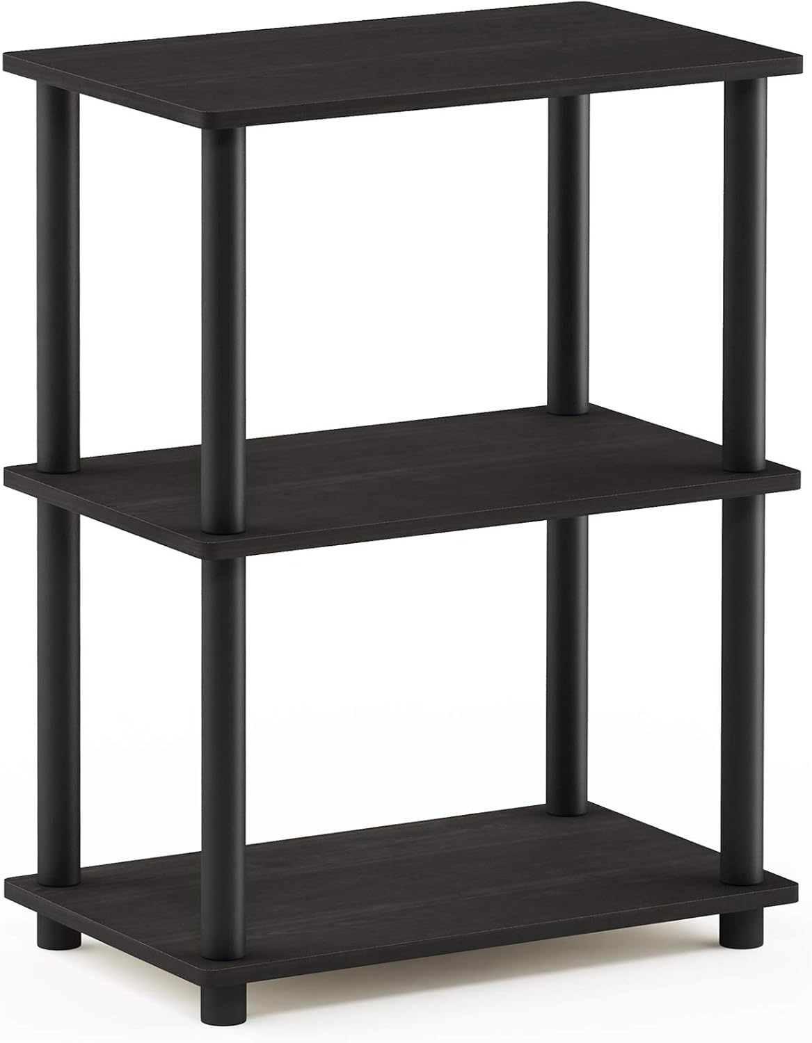 Turn-N-Tube Toolless Assembly 3-Tier Black Book Shelf, Corner Shelf, Open Shelves, for Organization and Storage, Living Room, Garage, Home Office, Black Espresso