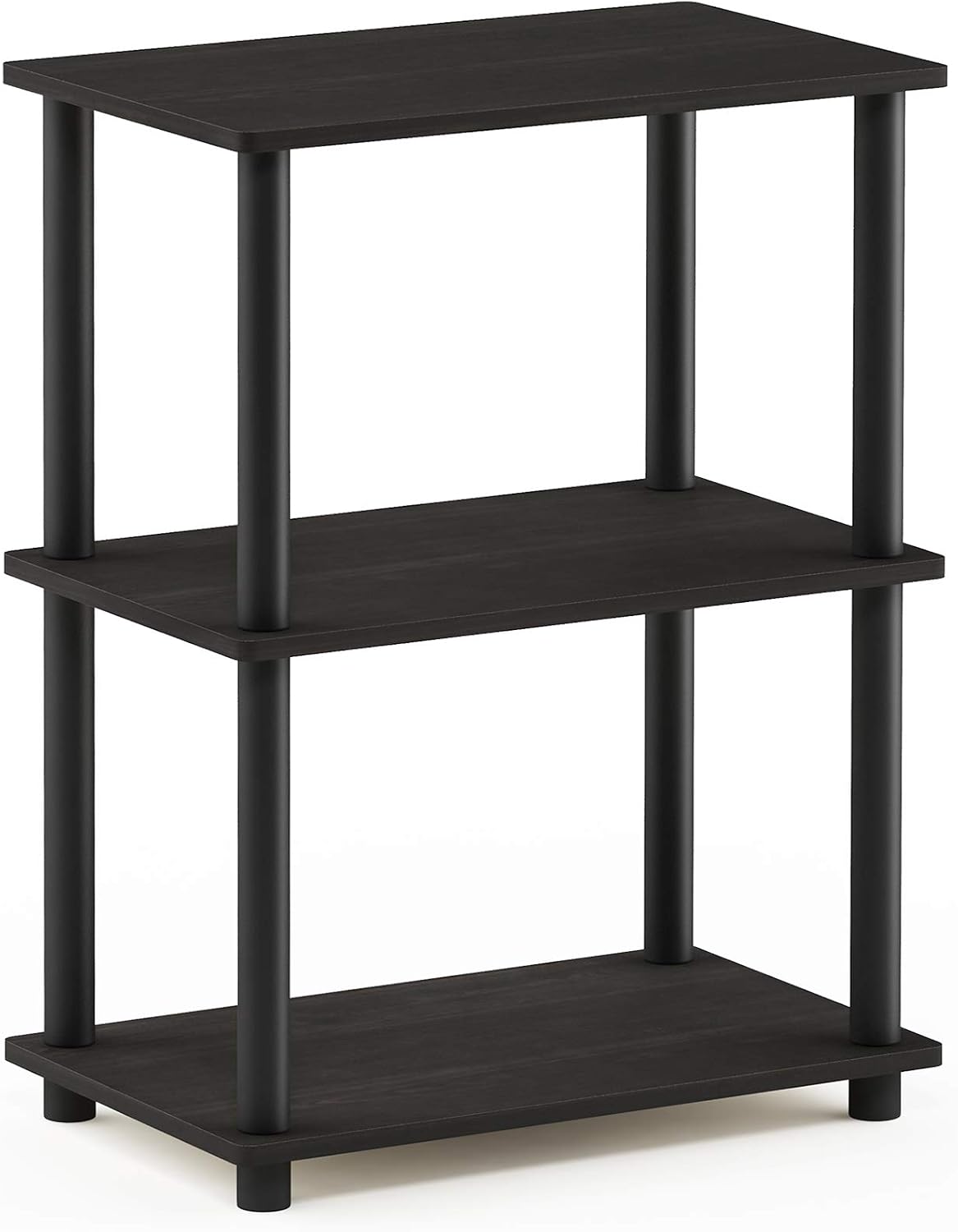 Turn-N-Tube Toolless Assembly 3-Tier Black Book Shelf, Corner Shelf, Open Shelves, for Organization and Storage, Living Room, Garage, Home Office, Black Espresso
