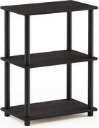 Turn-N-Tube Toolless Assembly 3-Tier Black Book Shelf, Corner Shelf, Open Shelves, for Organization and Storage, Living Room, Garage, Home Office, Black Espresso