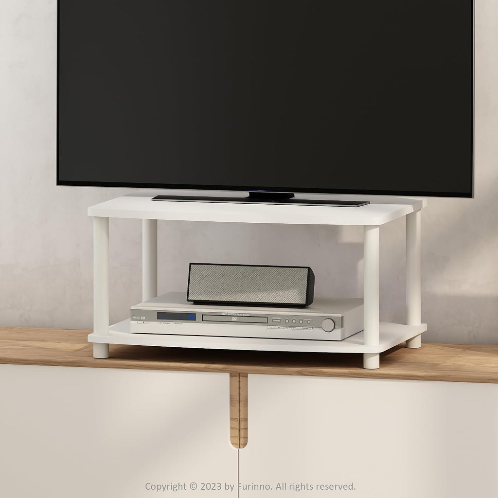 Turn-N-Tube TV Riser Stand, 2-Tier Small Elevated No Tools TV Stand, Console for TV up to 32 inch, 15.8 x 23.8 x 11, for Living Room, Bedroom, White