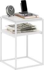 Moretti Side Table, 2-Tier Stackable Metal Frame End Table with Open Shelf, Night Stand, Bedside Table, Toolless Assembly, for Living Room, Bedroom, Solid White