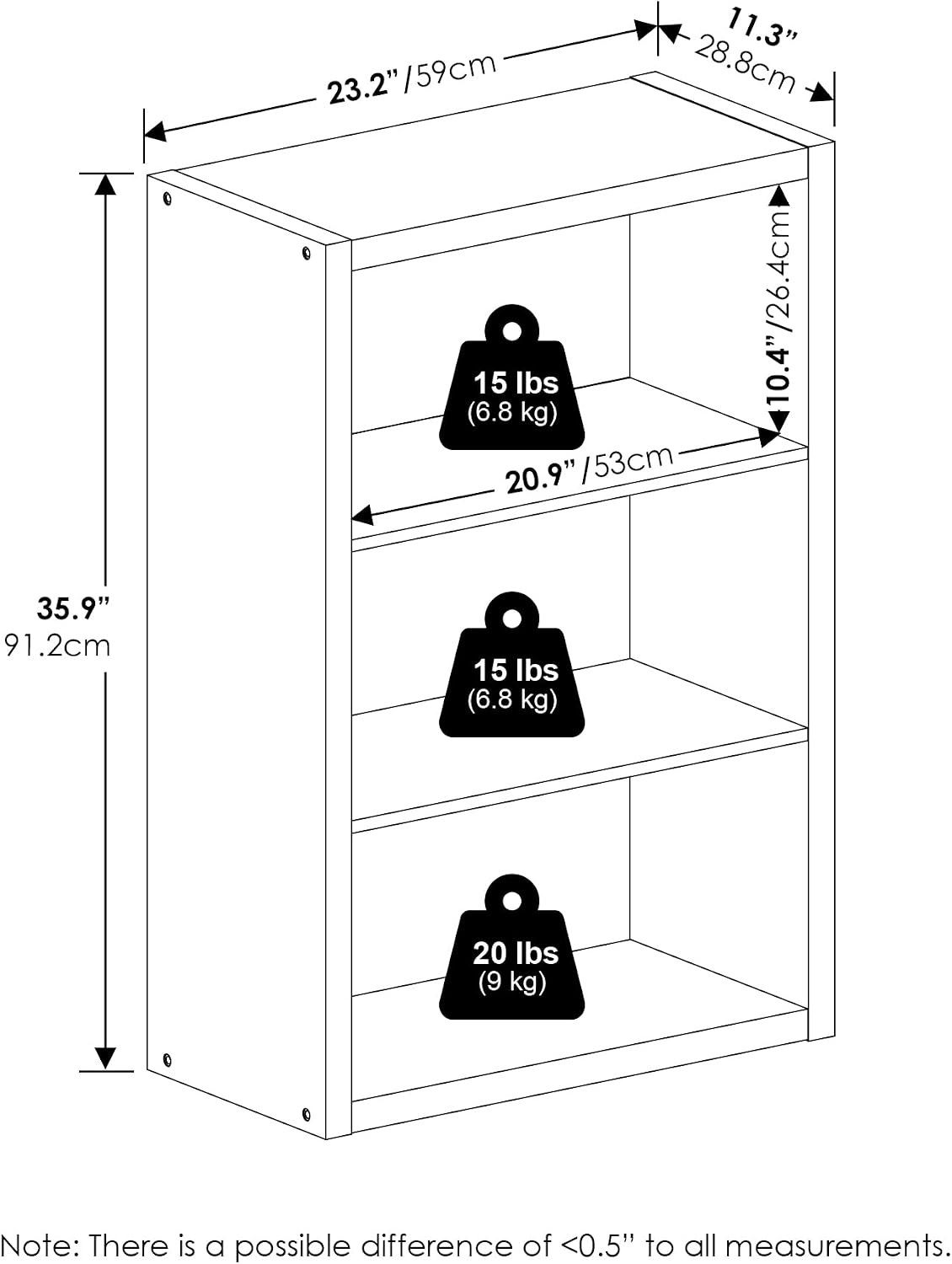 VIOLA 3-Tier Book Shelf, Extra Thick Frame Bookshelf, Dark Oak