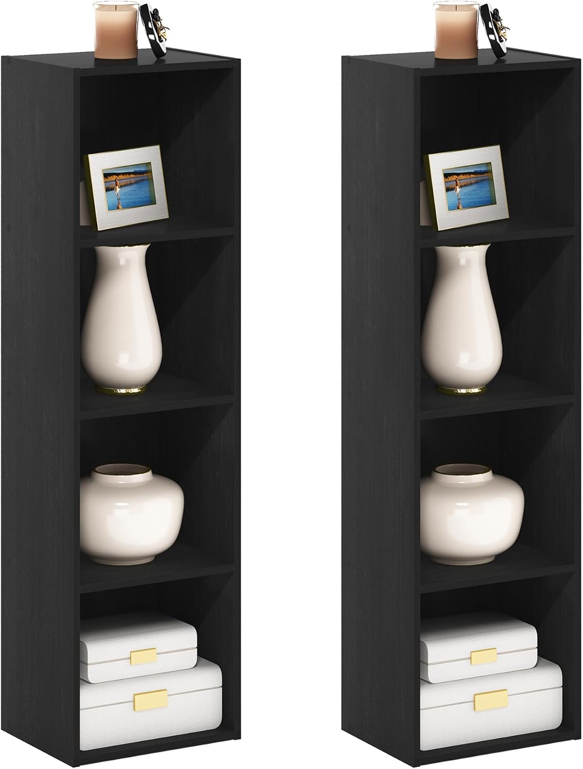 PASIR Set of 2 4-Tier Modern Book Shelf, Blackwood