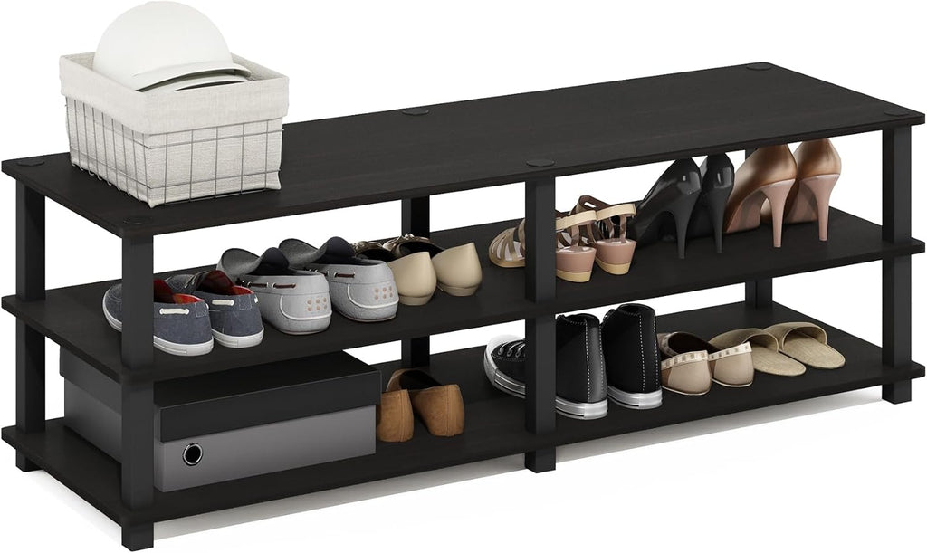 TURN-S-TUBE Shoe Rack, 3-Tier Wide Shoe Organizer, Open Shelf Rectangular Shoe Storage Rack, 11.6 x 47.2 x 15.4, Toolless Assembly, for Closet Entryway, Office, Garage, Espresso
