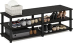 TURN-S-TUBE Shoe Rack, 3-Tier Wide Shoe Organizer, Open Shelf Rectangular Shoe Storage Rack, 11.6 x 47.2 x 15.4, Toolless Assembly, for Closet Entryway, Office, Garage, Espresso