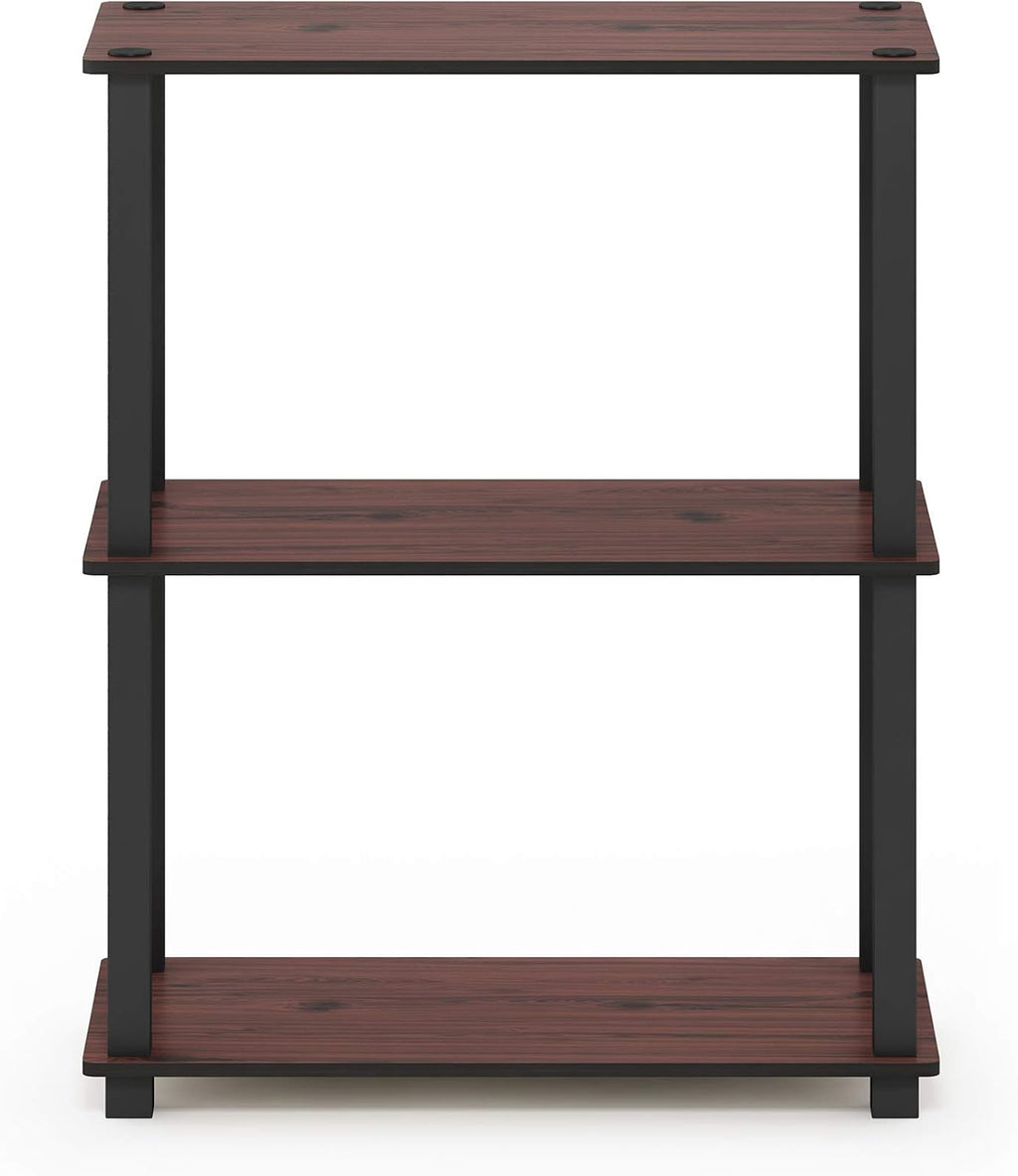TURN-S-TUBE Storage Shelves, 3-Tier Book Shelf, Corner Shelf, Toolless Open Shelves, for Organization and Storage, Living Room, Garage, Home Office, Dark Cherry