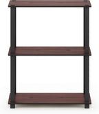 TURN-S-TUBE Storage Shelves, 3-Tier Book Shelf, Corner Shelf, Toolless Open Shelves, for Organization and Storage, Living Room, Garage, Home Office, Dark Cherry