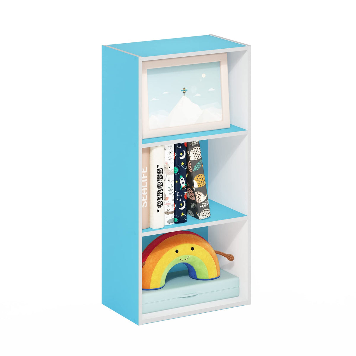 4-Tier Book Shelf, Open Shelves Bookshelf, Light Blue/White