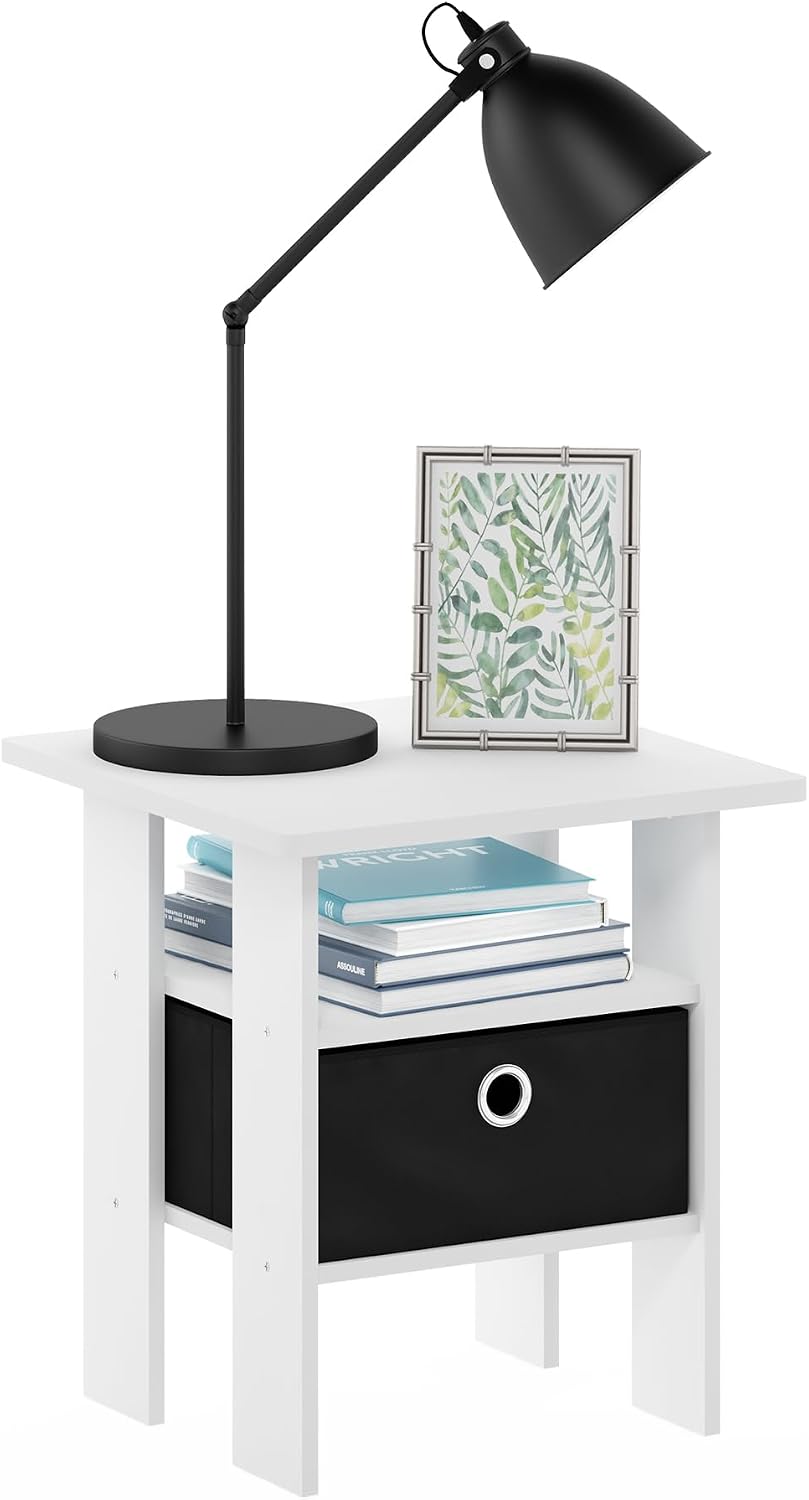 Andrey Square Side Table, End Table, Night Stand, White/Black