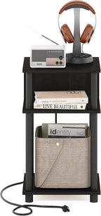 Just 3-Tier Turn-N-Tube Open Storage End Table with USB and Type-C Charging Port, 11.42 (W) x 9.92 (H) x 6.91 (D) inches, Espresso/Black