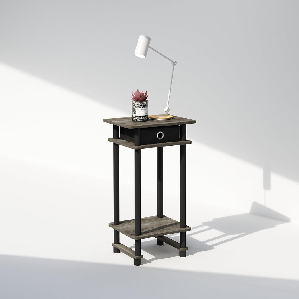 Turn-N-Tube Tall Nightstand with Bin, 1-Pack, Plastic Poles, French Oak/Black/Black