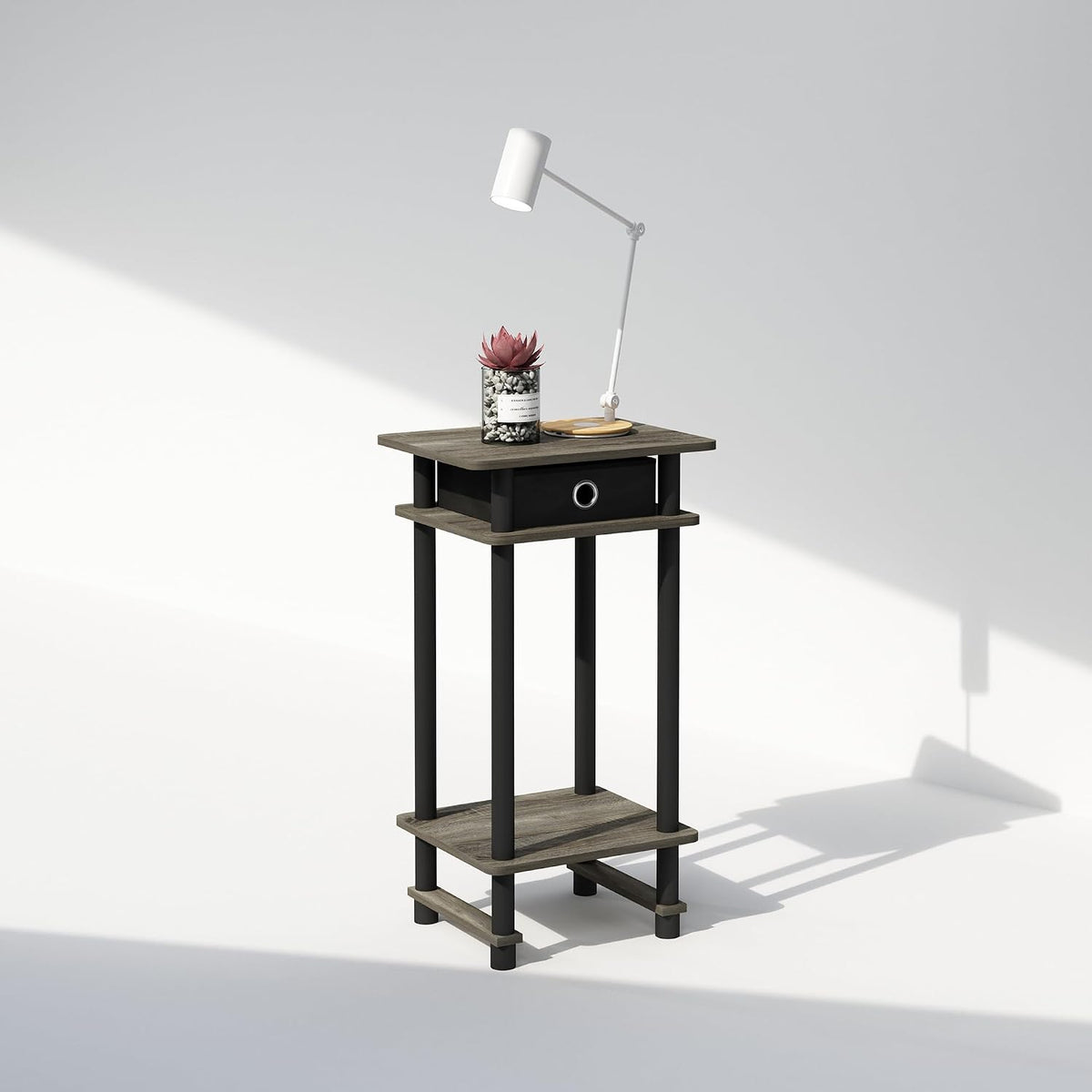 Turn-N-Tube Tall Nightstand with Bin, 1-Pack, Plastic Poles, French Oak/Black/Black