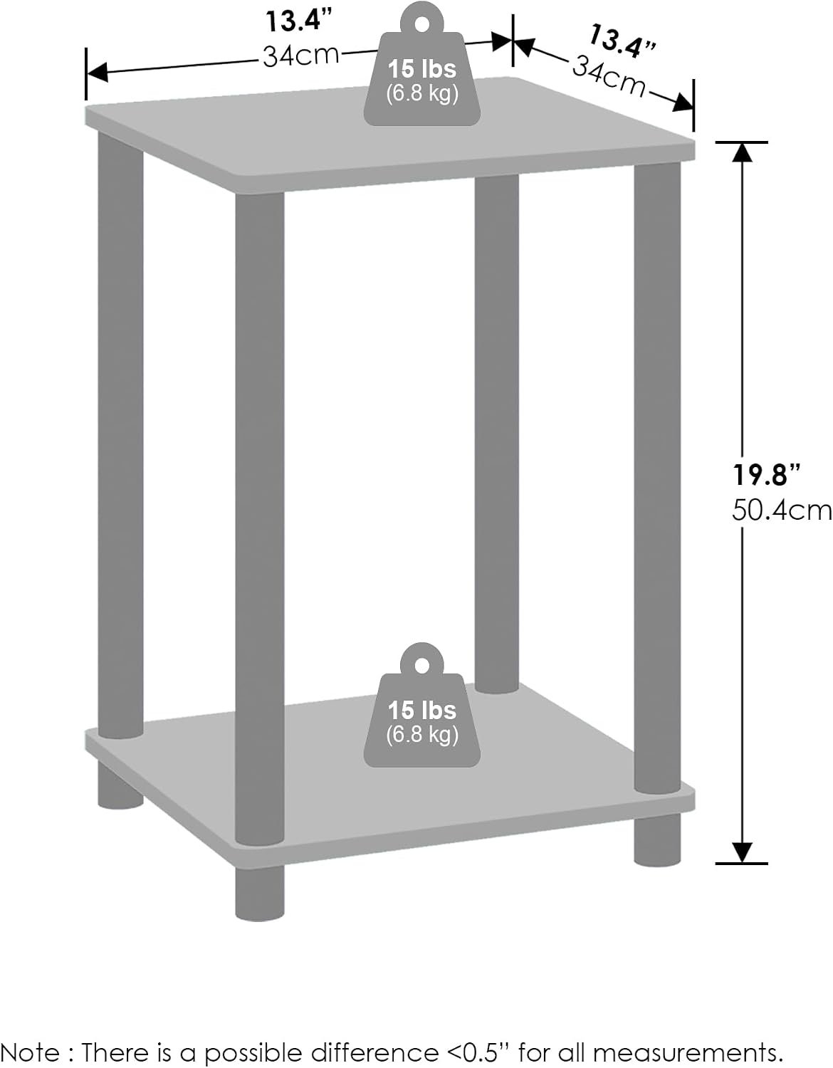 Turn-N-Tube Toolless 2-Tier Open Shelf Night Stand, White
