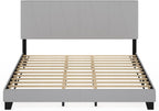 Lucy Bed Frame, King Size Bedframe with Geometric Design Upholstered Headboard, Bed with Adjustable Headboard, No Box Spring Needed, 12pcs Wooden Slat Support, for Bedroom, Dorm, Glacier