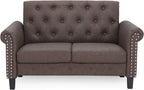 Bastia Vintage Modern Chesterfield Button Tufted Loveseat/Sofa Couch for Living Room, Brown Faux Leather