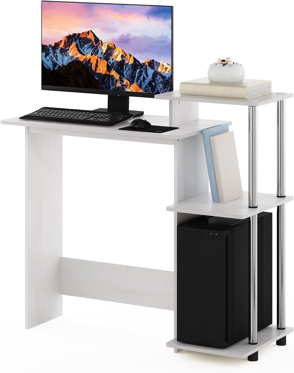 COMPACT Desk, 28.5" Wide Gaming Desk with Shelves, Computer Desk with Book Shelf, Office Desk for Home Office, Study Room, Dorm, Bedroom, Black