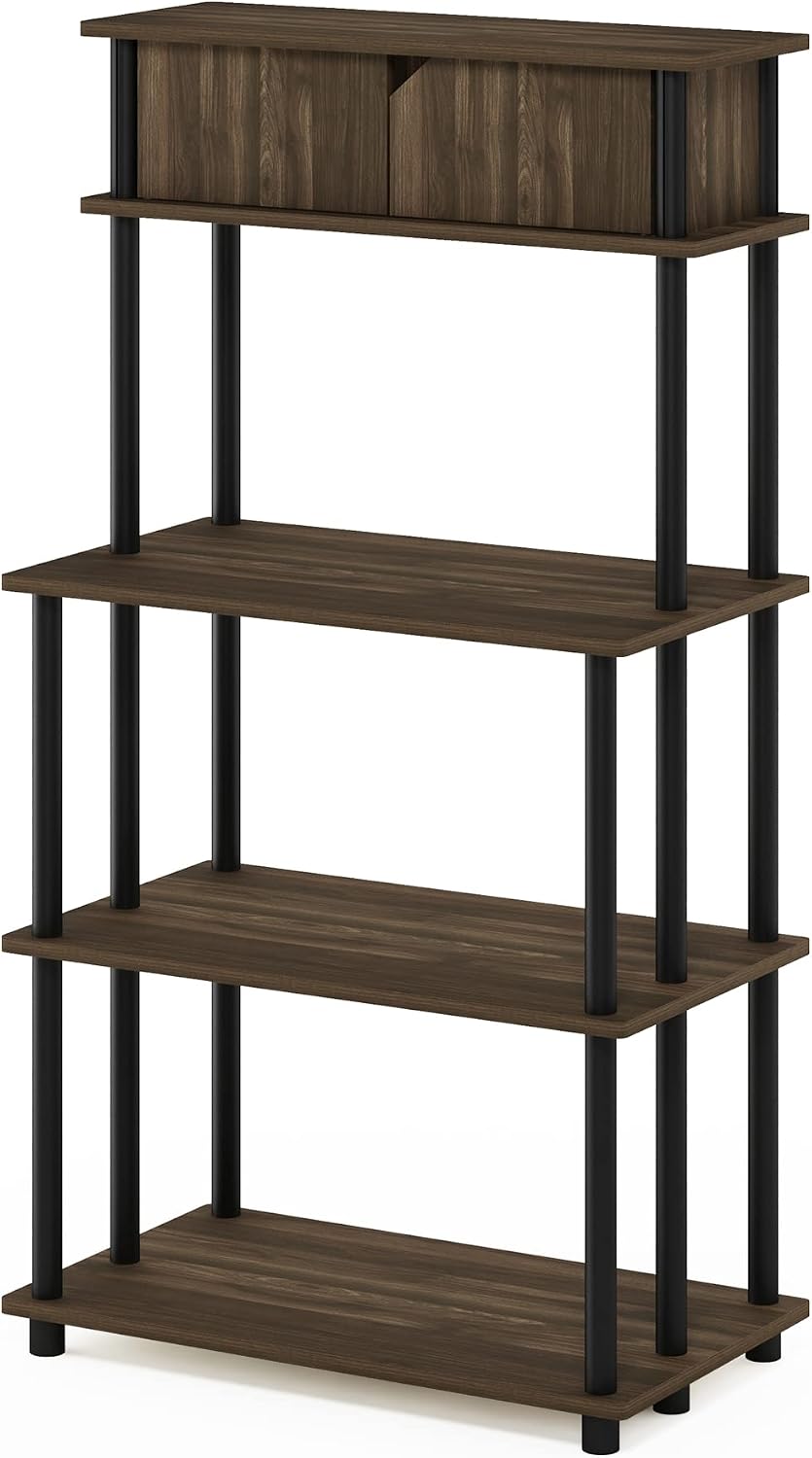 Turn-N-Tube Kitchen Storage Shelf with Top Cabinet for Kitchen, Dining Room and Home Office, Columbia Walnut/Black