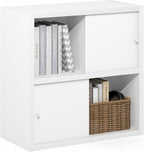 Cubicle 4-Cube Book Shelf with Sliding Doors, White