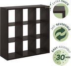 CUBICLE 9-Cube Book Shelf, Extra Thick Frame Bookshelf, Dark Oak