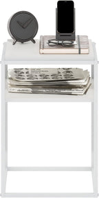 Moretti Side Table, 2-Tier Stackable Metal Frame End Table with Open Shelf, Night Stand, Bedside Table, Toolless Assembly, for Living Room, Bedroom, Solid White