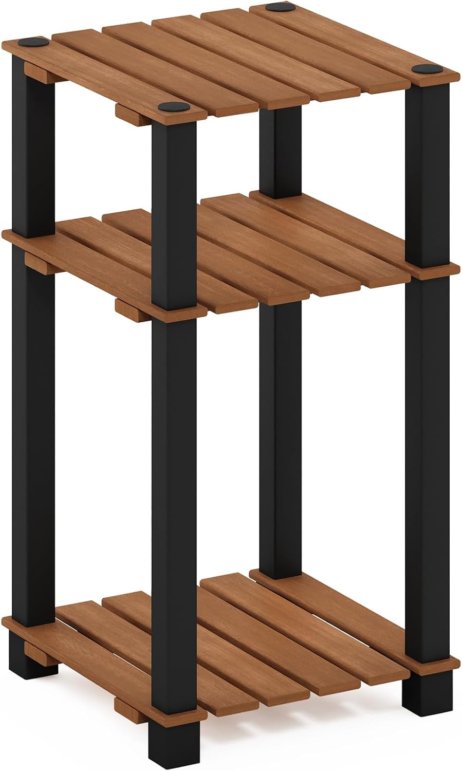 Pangkor 3-Tier Turn-N-Tube Indoor Outdoor Plant Shelf Wood Side Table with Square Poles, Natural/Black