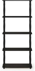 Turn-S-Tube Toolless Assembly 5-Tier Black Book Shelf, Corner Shelf, Open Shelves, Classic Tubes, for Organization and Storage, Living Room, Garage, Home Office, Black Espresso