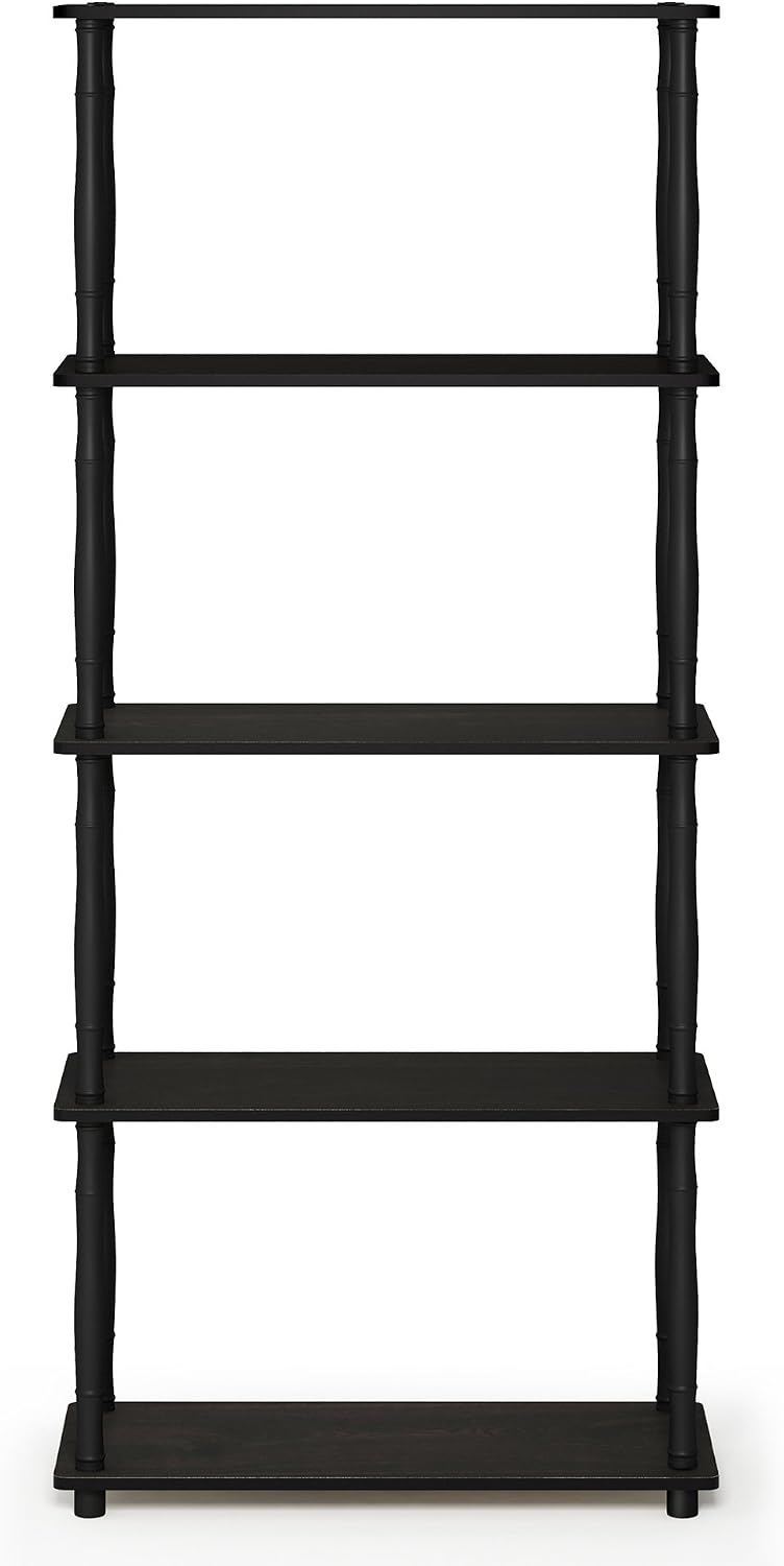 Turn-S-Tube Toolless Assembly 5-Tier Black Book Shelf, Corner Shelf, Open Shelves, Classic Tubes, for Organization and Storage, Living Room, Garage, Home Office, Black Espresso