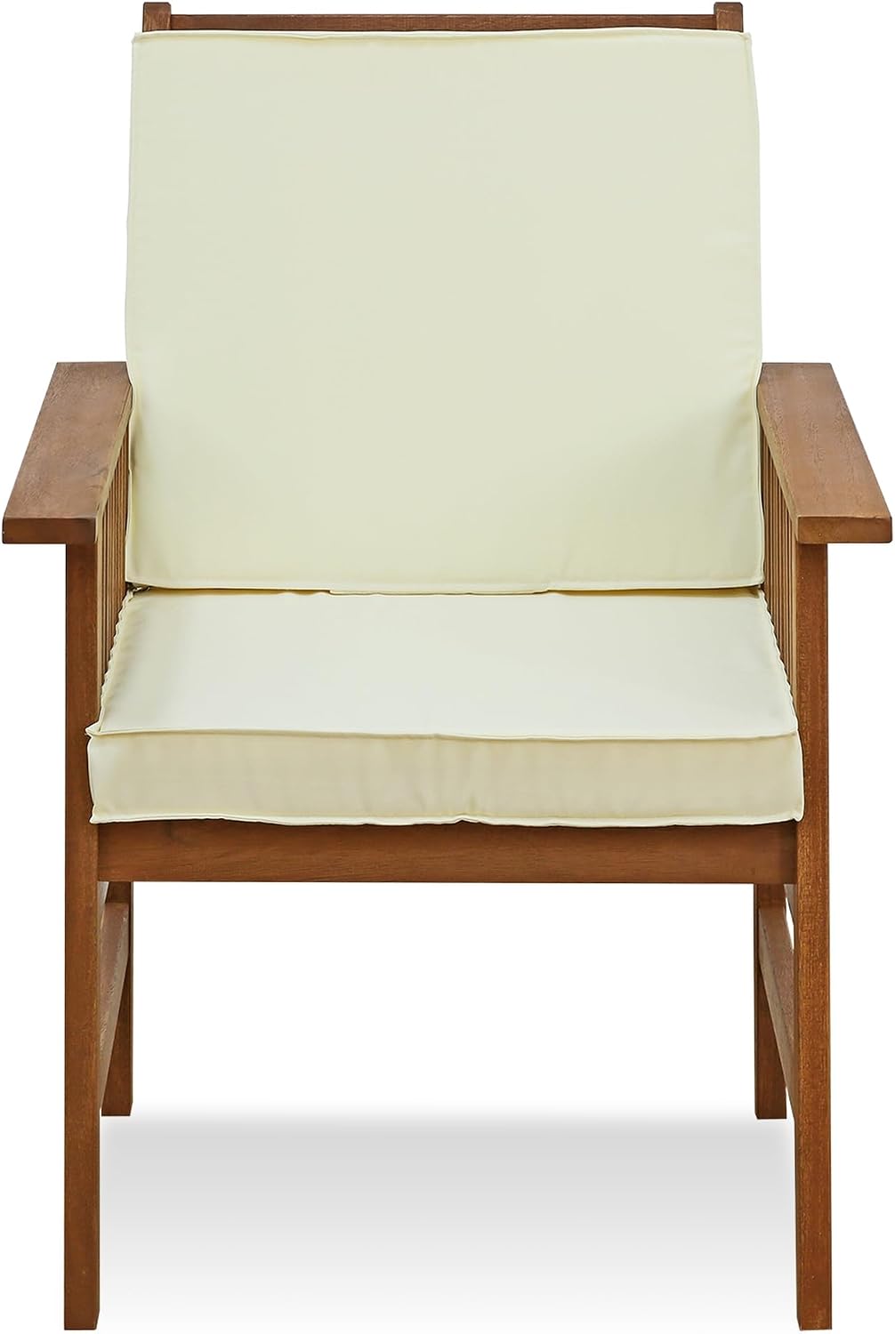 TIOMAN Patio Chair, Mediterranean Outdoor Lawn Chair, Armchair with Cushion, for Patio, Garden, Porch, Light Wood