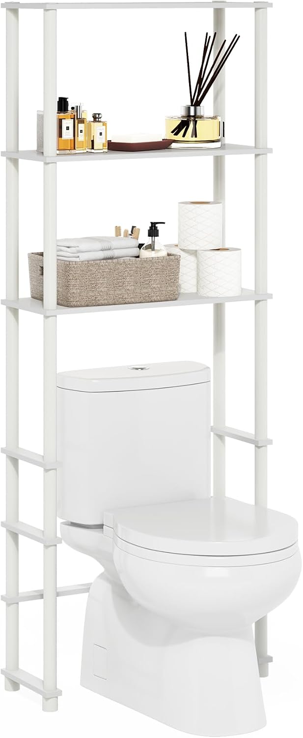 Turn-N-Tube Over The Toilet Storage, 5-Shelf Over The Toilet Organizer, Freestanding Space Saver Bathroom Shelf, for Bathroom Organizers and Storage, White