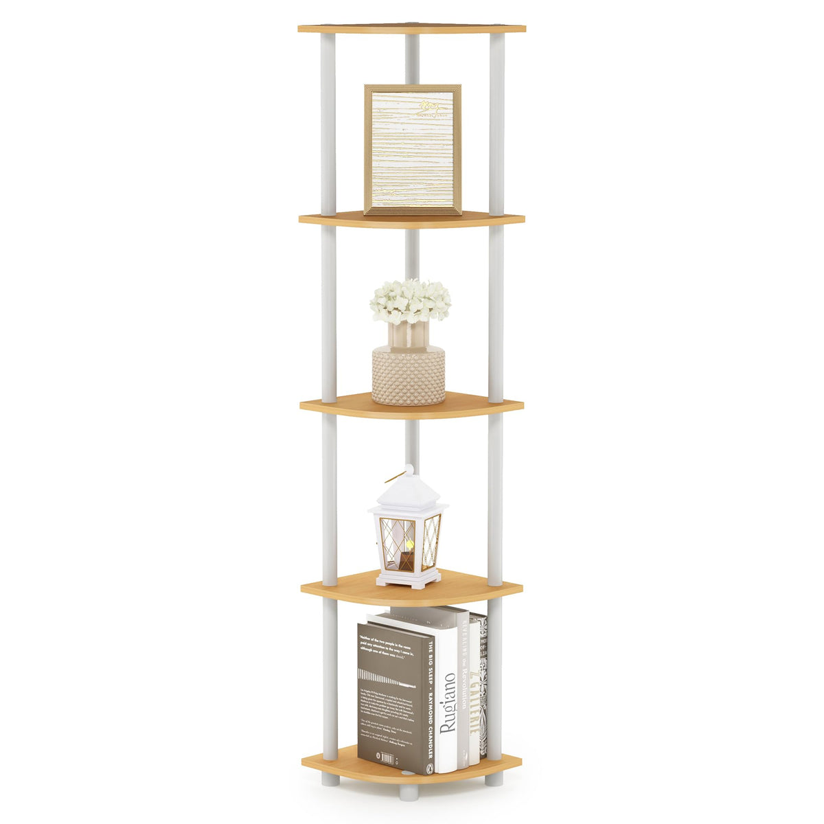 99152BE/WH/IV 3-Tier Go Green Multipurpose Storage Rack Shelving Unit Bookshelf Cabinet with 2 Bins, Beech Finish
