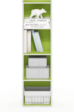 PASIR Book Shelf, 4-Tier Modern Bookshelf, Open Shelves Bookcase 9 x 12 x 42, Easy Assembly, for Living Room, Bedroom, Home Office, Green/White