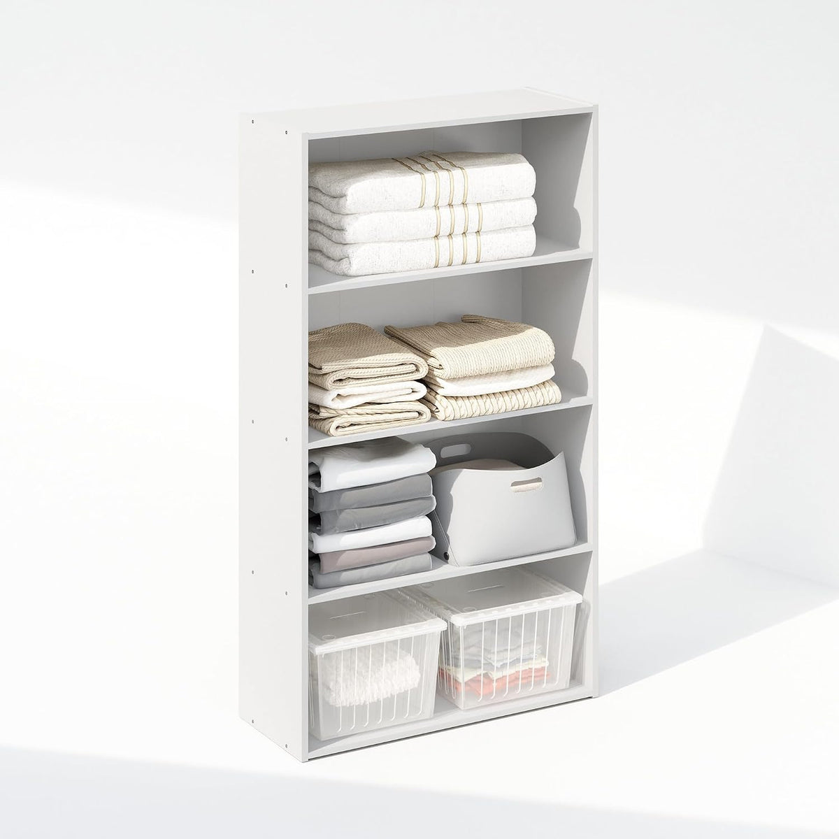 Reed Closet Organizers and Storage, 4-Tier Closet Organizer, Open Shelf Closet Storage, for Wardrobe, Bedroom, Living Room, White