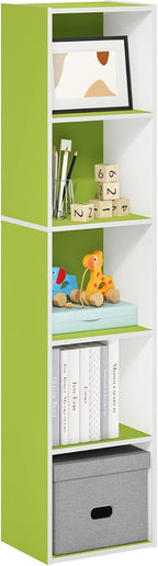 PASIR Book Shelf, 5-Tier Modern Bookshelf, Open Shelves Bookcase 9 x 12 x 52, Easy Assembly, for Living Room, Bedroom, Home Office, Green/White