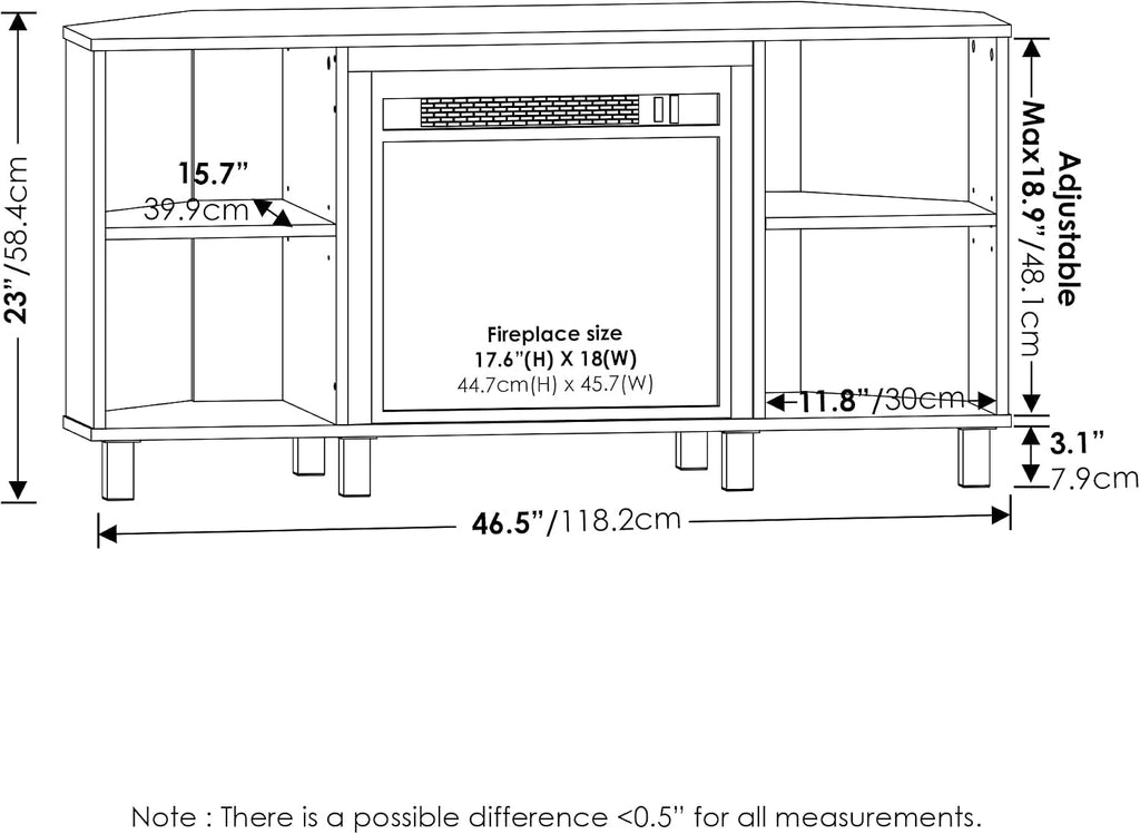 JENSEN Corner Fireplace TV Stand for TV up to 50 Inch, Americano