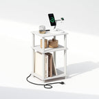 JUST 3-Tier Night Stand with Charging Station, White