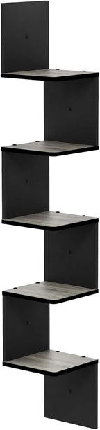 ROSSI Corner Floating Shelves for Wall, 5-Tier Corner Square Wall Shelf, S-shape Radial Floating Book Shelf, Easy Assembly, for Bathroom, Bedroom, Living Room, French Oak