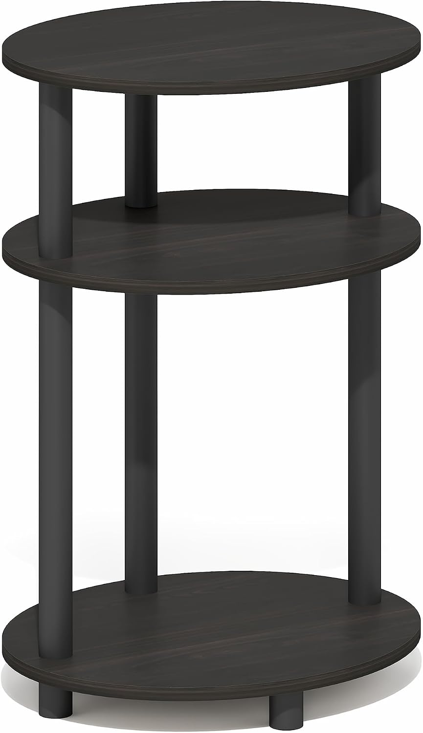 Turn-N-Tube 3-Tier Oval Night Stand, Toolless Assembly Narrow Nightstand, Modern Compact Side Table, End Table, for Living Room, Bedroom, Espresso
