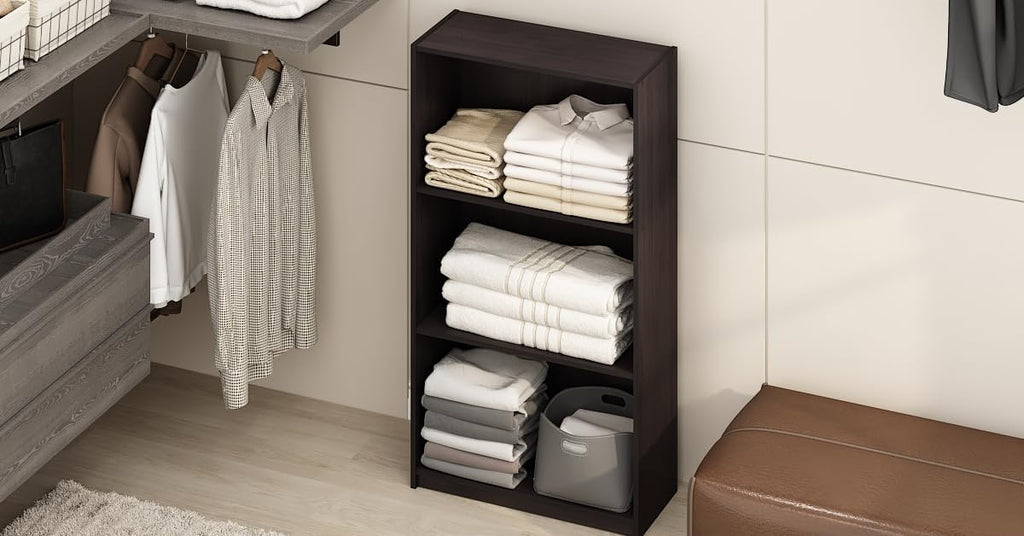 Basic 3-Tier Book Shelf with Open Shelves, Dark Walnut