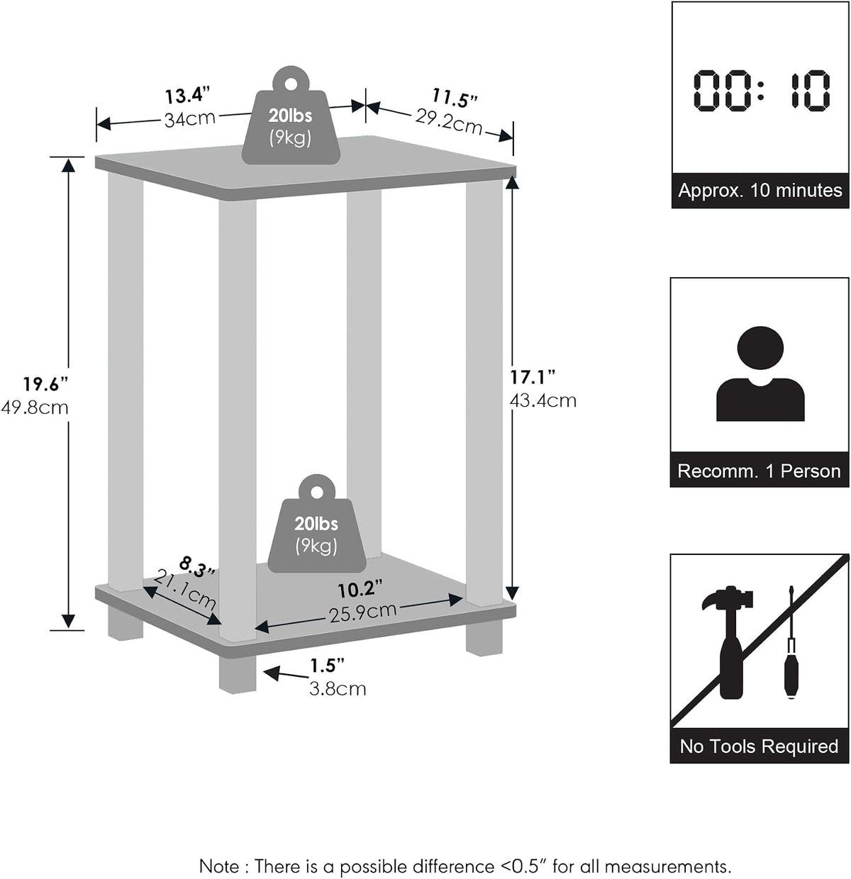 Simplistic Toolless 2-Tier Compact Night Stand, Espresso