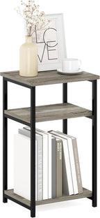 Just Side Table, 3-Tier Modern Metal Frame End Table, Grey Oak