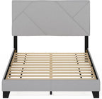Skylar Bed Frame, Full Size Bedframe with Geometric Design Upholstered Headboard, Bed with Adjustable Headboard, No Box Spring Needed, 12pcs Wooden Slat Support, for Bedroom, Dorm, Glacier