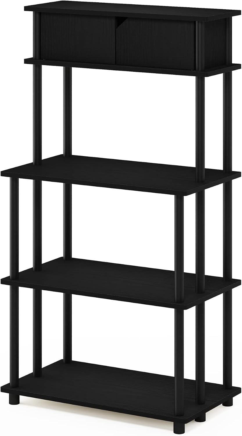 Turn-N-Tube Kitchen Storage Shelf with Top Cabinet for Kitchen, Dining Room and Home Office, Americano/Black
