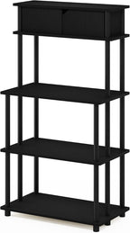 Turn-N-Tube Kitchen Storage Shelf with Top Cabinet for Kitchen, Dining Room and Home Office, Americano/Black