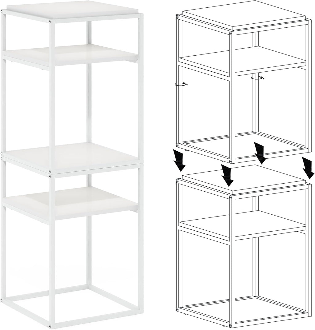 Moretti Side Table, 2-Tier Stackable Metal Frame End Table with Open Shelf, Night Stand, Bedside Table, Toolless Assembly, for Living Room, Bedroom, Solid White