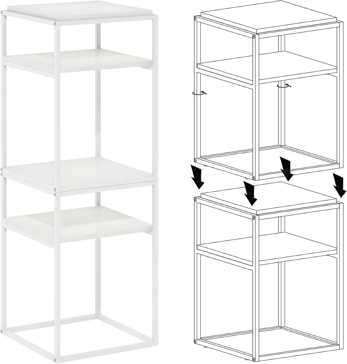 Moretti Side Table, 2-Tier Stackable Metal Frame End Table with Open Shelf, Night Stand, Bedside Table, Toolless Assembly, for Living Room, Bedroom, Solid White