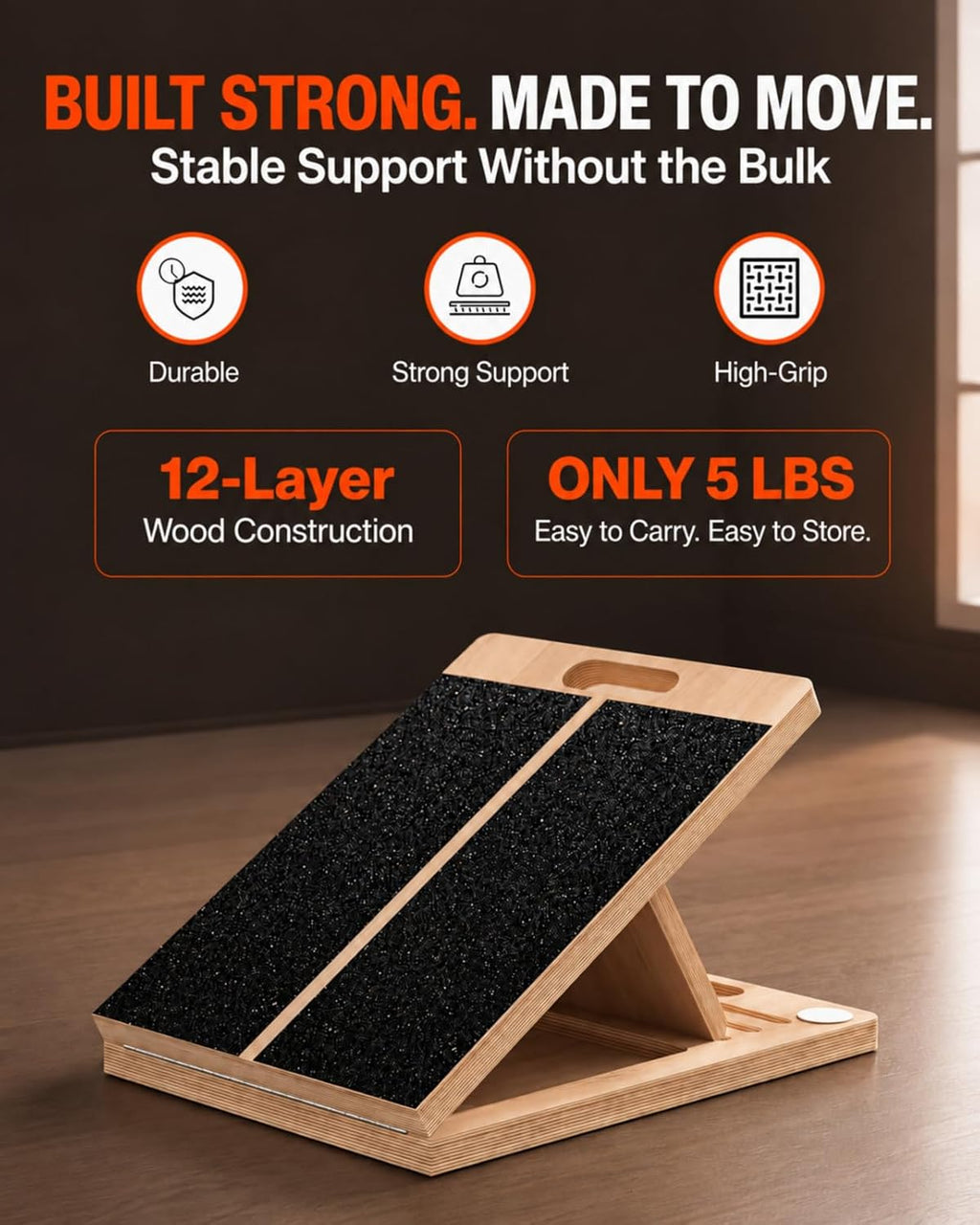Slant Board for Exercise with Complete Mobility Kit, Foot Stretcher, Portable Foldable Wooden Wedge with 500 lb Capacity, Non-Slip Design, Carry Handle for Home, Gym and Office