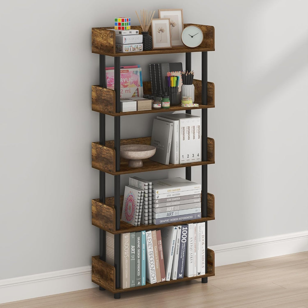 Turn-N-Tube Book Shelf, 5-Tier Bookshelf, Bookcases, Walnut