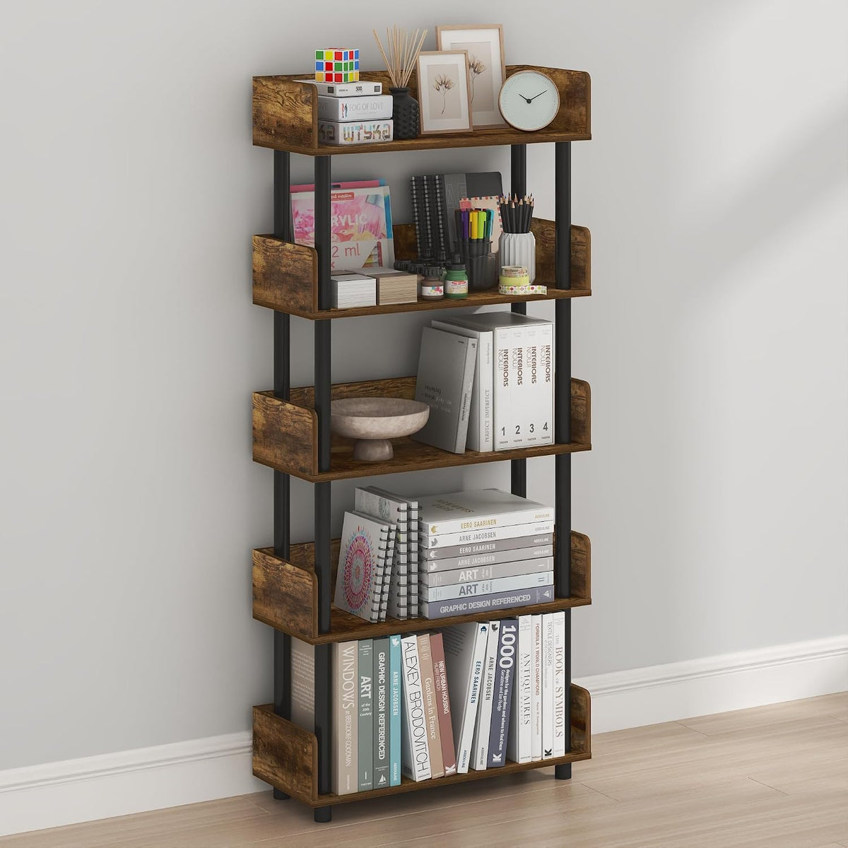 Turn-N-Tube Book Shelf, 5-Tier Bookshelf, Bookcases, Walnut